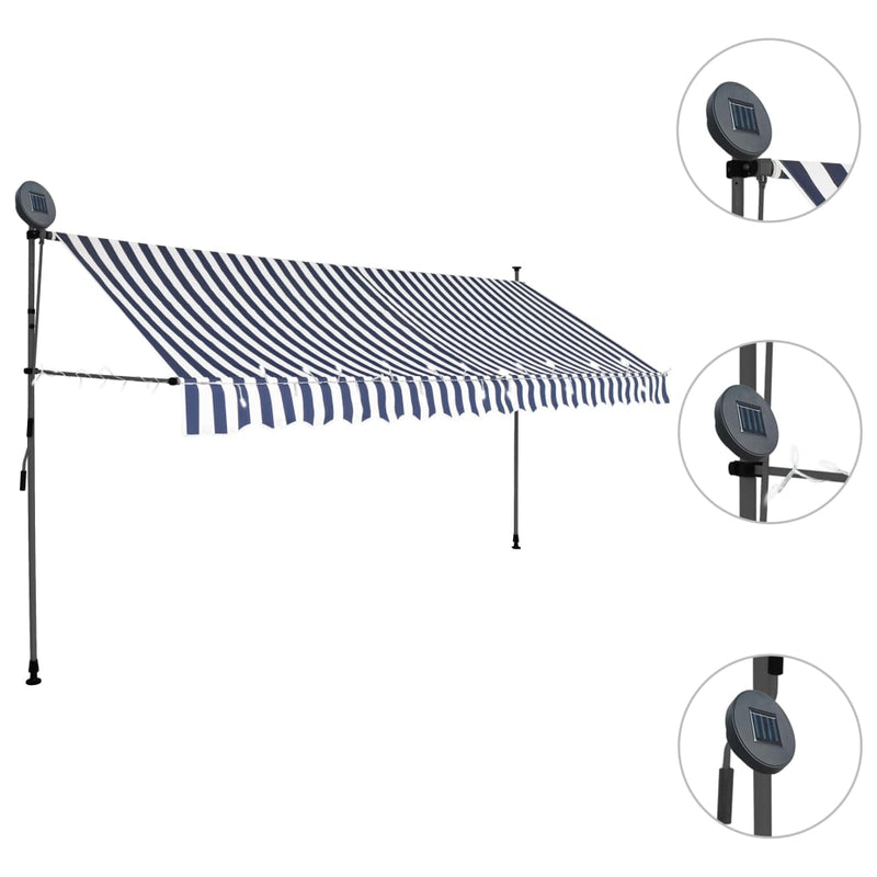 Manual Retractable Awning with LED 157.5" Blue and White
