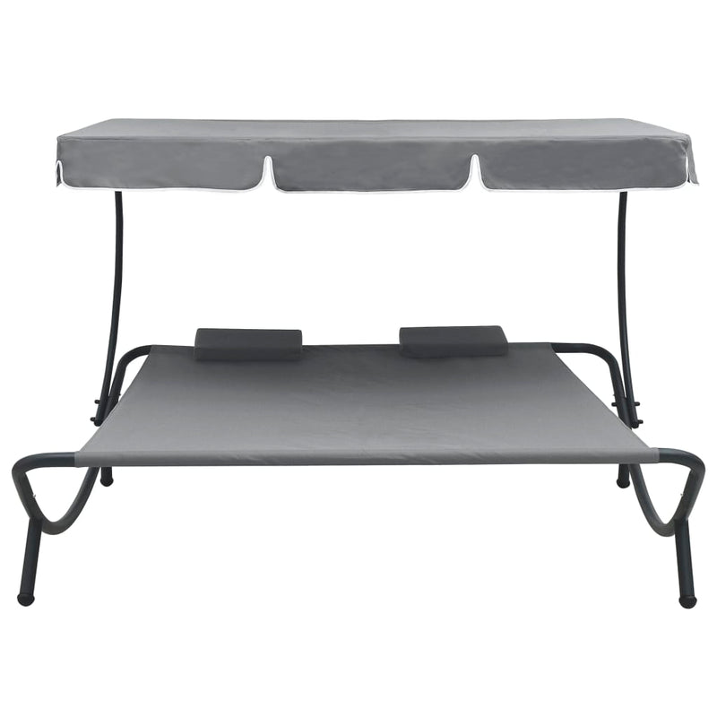 Patio Lounge Bed with Canopy and Pillows Gray