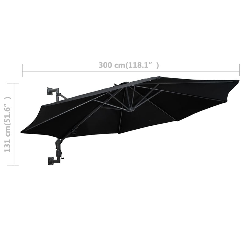 Wall-Mounted Parasol with Metal Pole 118.1" Black