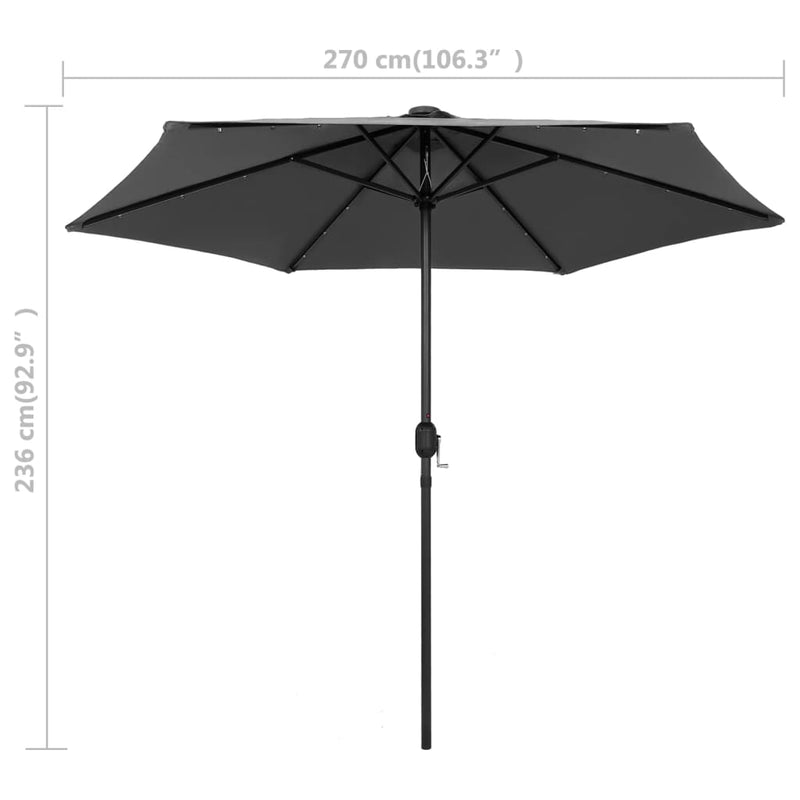 Parasol with LED Lights and Aluminum Pole 106.3" Anthracite
