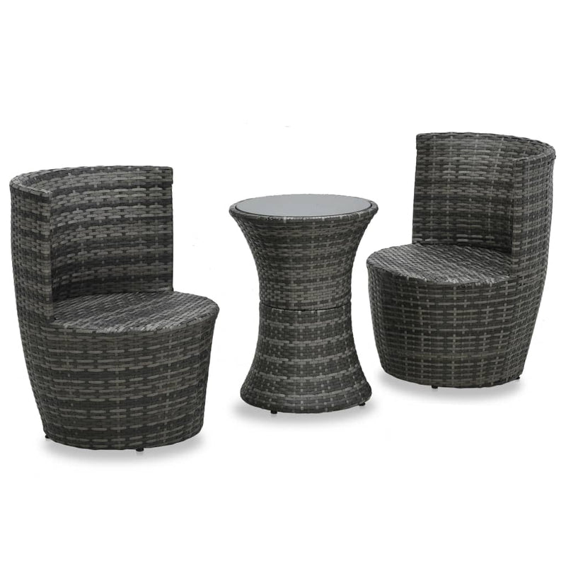 3 Piece Bistro Set with Cushions Poly Rattan Gray