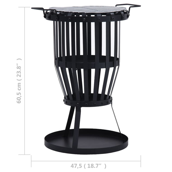 Garden Fire Pit Basket with BBQ Grill Steel 19"