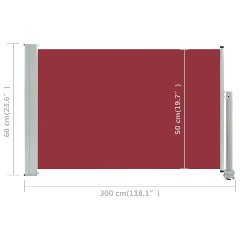 Patio Retractable Side Awning 23.6"x118.1" Red