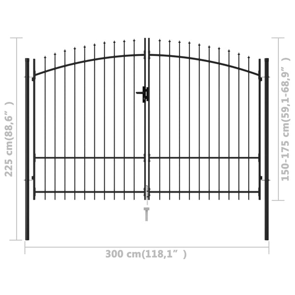 Fence Gate Double Door with Spike Top Steel 9.8'x5.7' Black