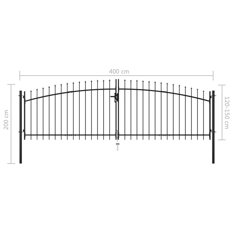 Double Door Fence Gate with Spear Top 13.1'x6.6'