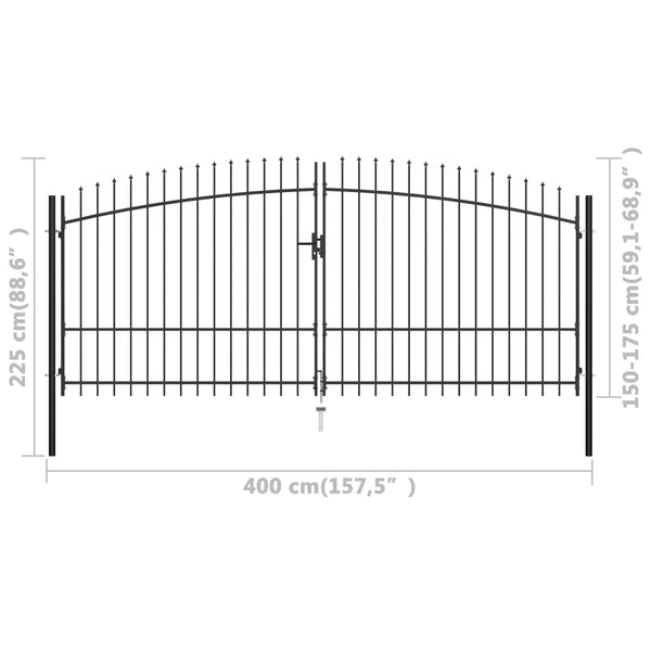 Double Door Fence Gate with Spear Top 157.5"x88.6"