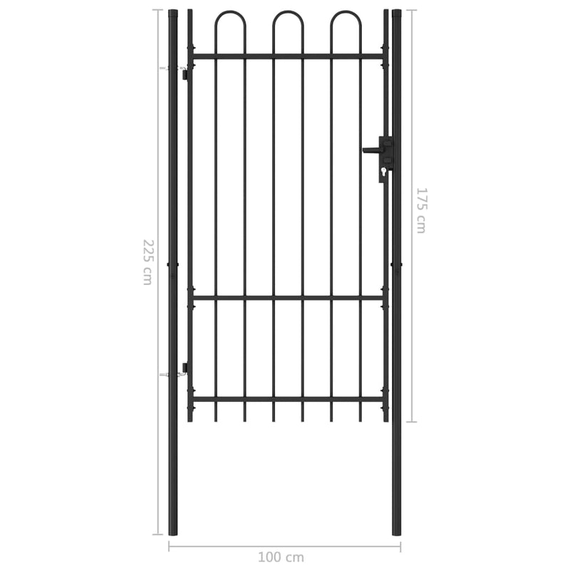 Fence Gate Single Door with Arched Top Steel 39.4"x68.9" Black