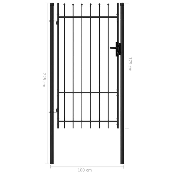 Fence Gate Single Door with Spike Top Steel 3.3'x5.7' Black