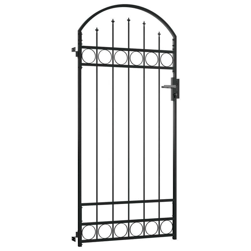 Fence Gate with Arched Top Steel 35"x78.7" Black