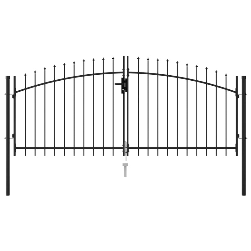 Fence Gate Double Door with Spike Top Steel 9.8'x4.1' Black