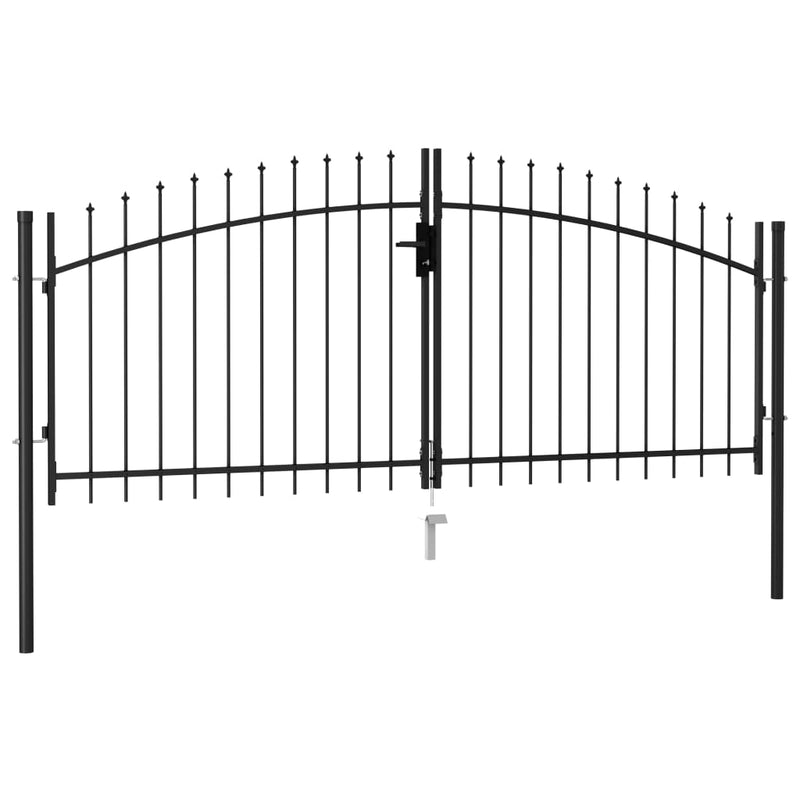 Fence Gate Double Door with Spike Top Steel 9.8'x4.1' Black