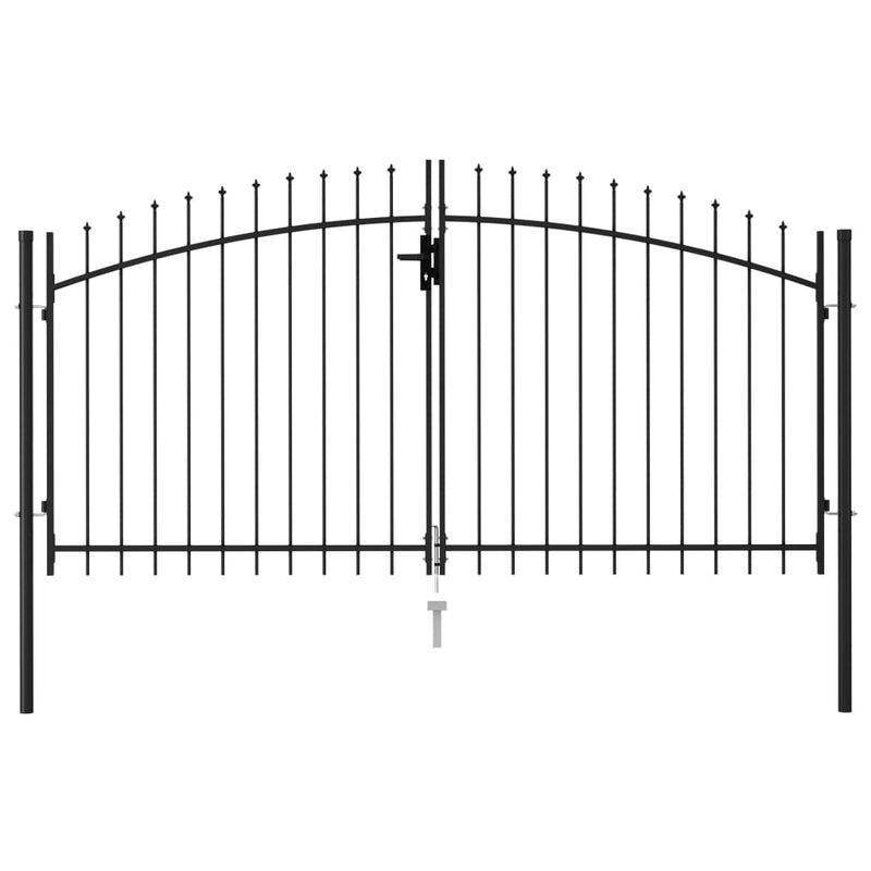 Fence Gate Double Door with Spike Top Steel 9.8'x4.9' Black