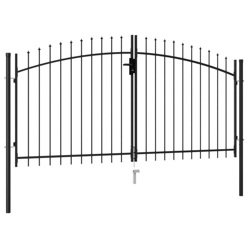 Fence Gate Double Door with Spike Top Steel 9.8'x4.9' Black