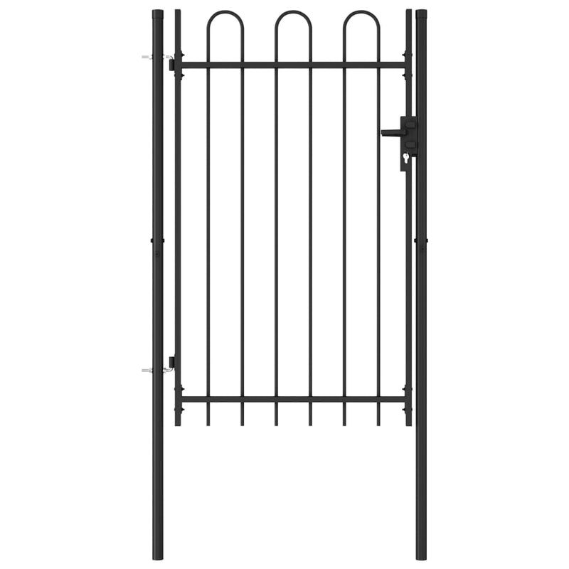 Fence Gate Single Door with Arched Top Steel 39.4"x59.1" Black