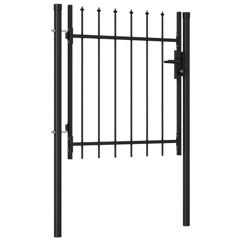Fence Gate Single Door with Spike Top Steel 39.4"x39.4" Black