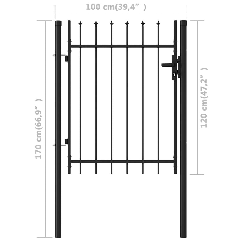 Fence Gate Single Door with Spike Top Steel 3.3'x3.9' Black