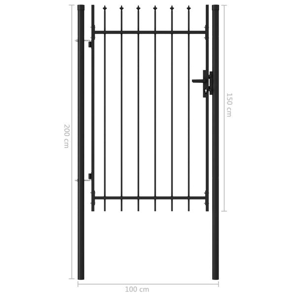 Fence Gate Single Door with Spike Top Steel 3.2'x4.9' Black