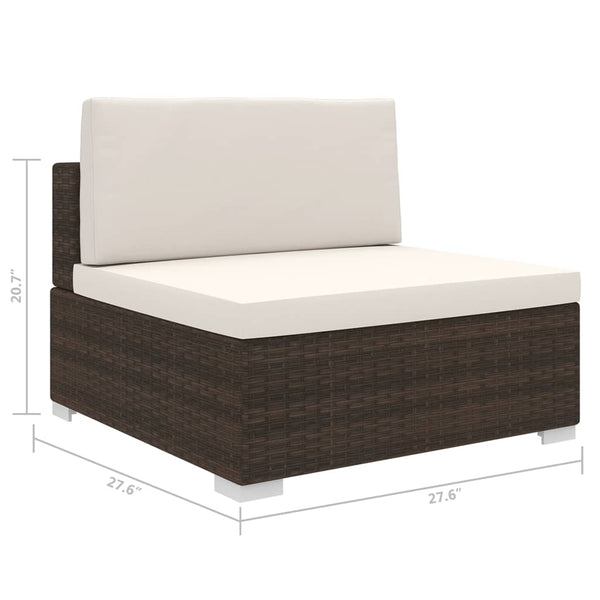 Sectional Middle Seat with Cushions Poly Rattan Brown