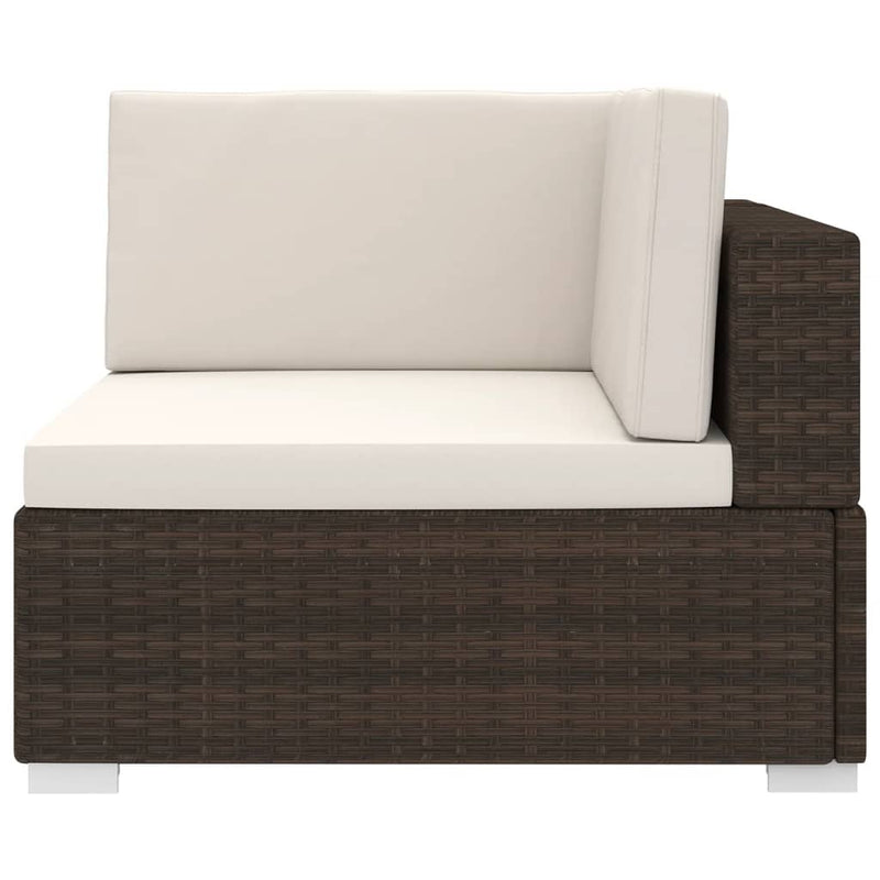 Sectional Corner Chair with Cushions Poly Rattan Brown
