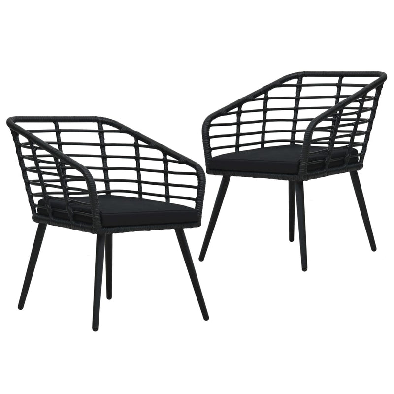 Patio Chairs with Cushions 2 pcs Poly Rattan Black