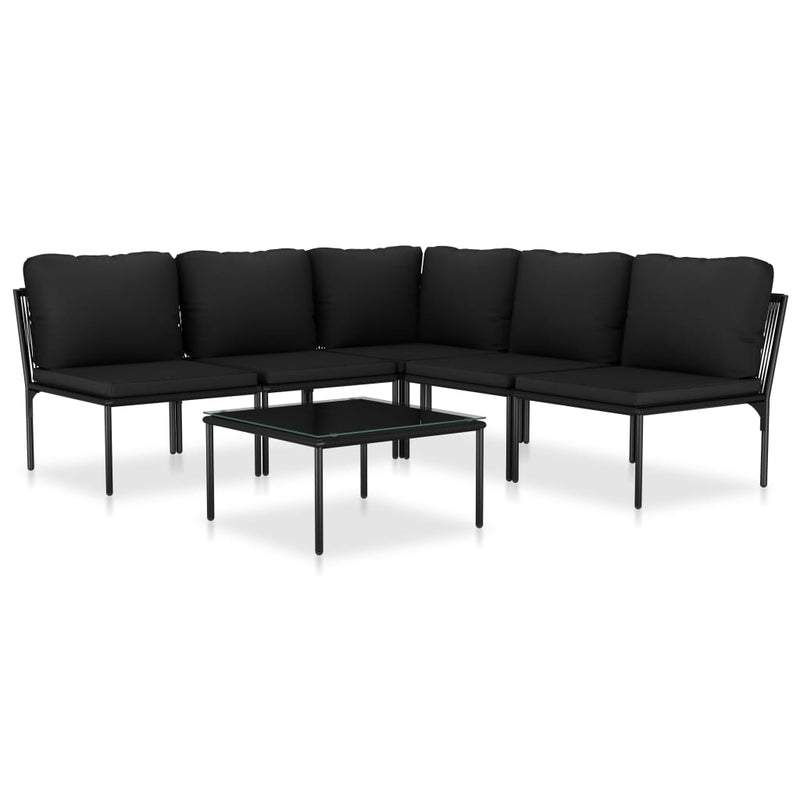6 Piece Patio Lounge Set with Cushions Black PVC