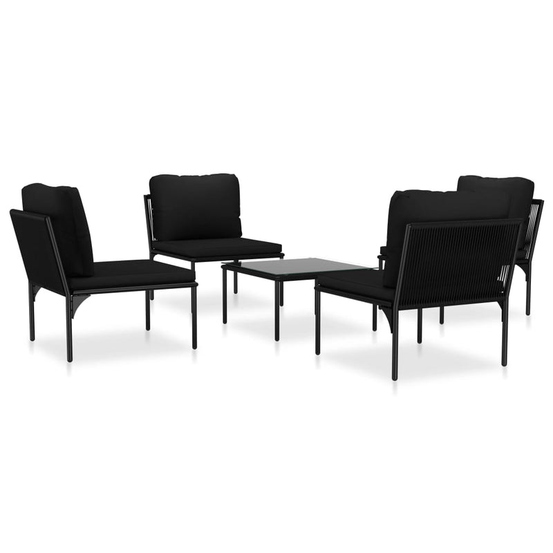 5 Piece Patio Lounge Set with Cushions Black PVC