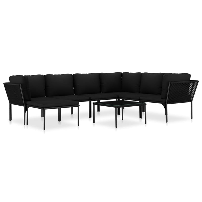 8 Piece Patio Lounge Set with Cushions Black PVC