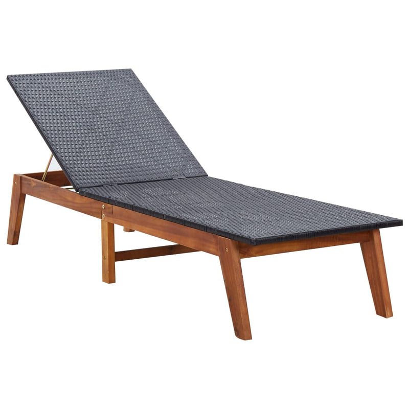 Sun Lounger with Cushion Poly Rattan and Solid Acacia Wood