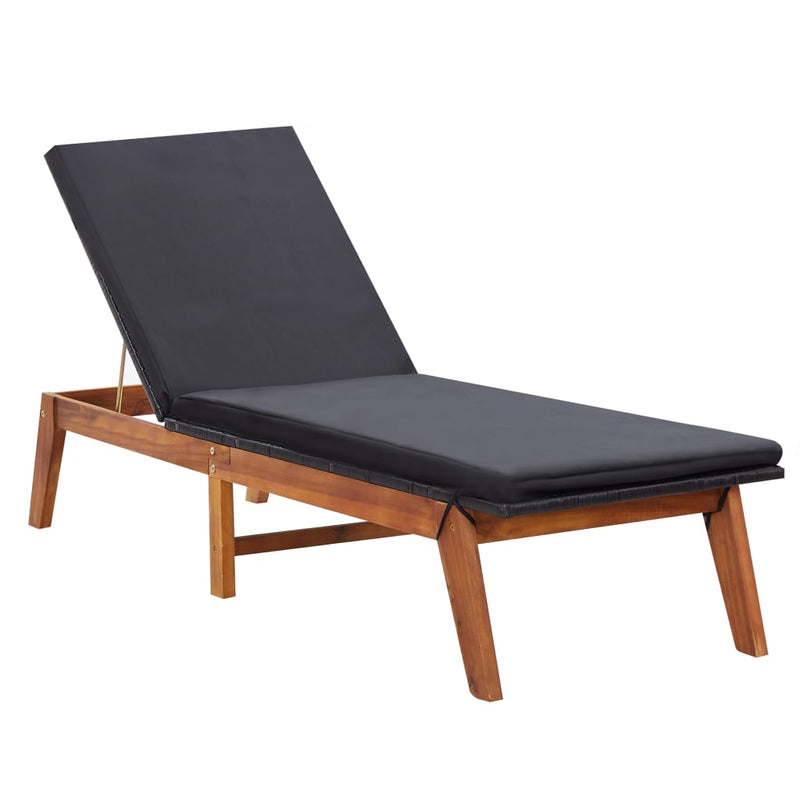 Sun Lounger with Table Poly Rattan and Solid Acacia Wood