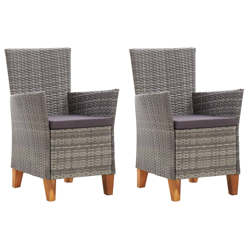 Patio Chairs 2 pcs with Cushions Poly Rattan Gray