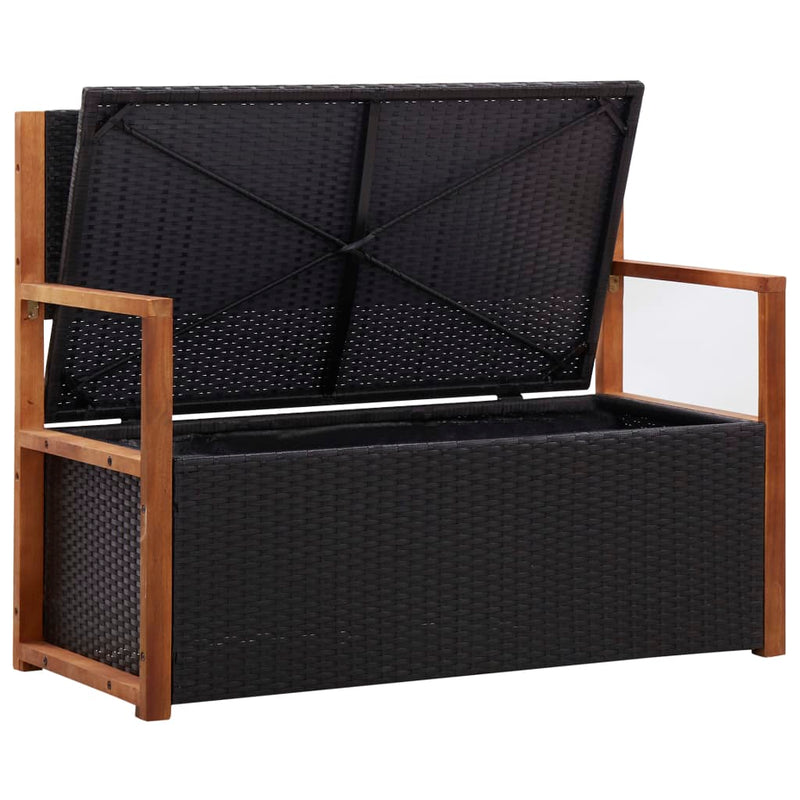 Storage Bench 43.3" Poly Rattan and Solid Acacia Wood Black