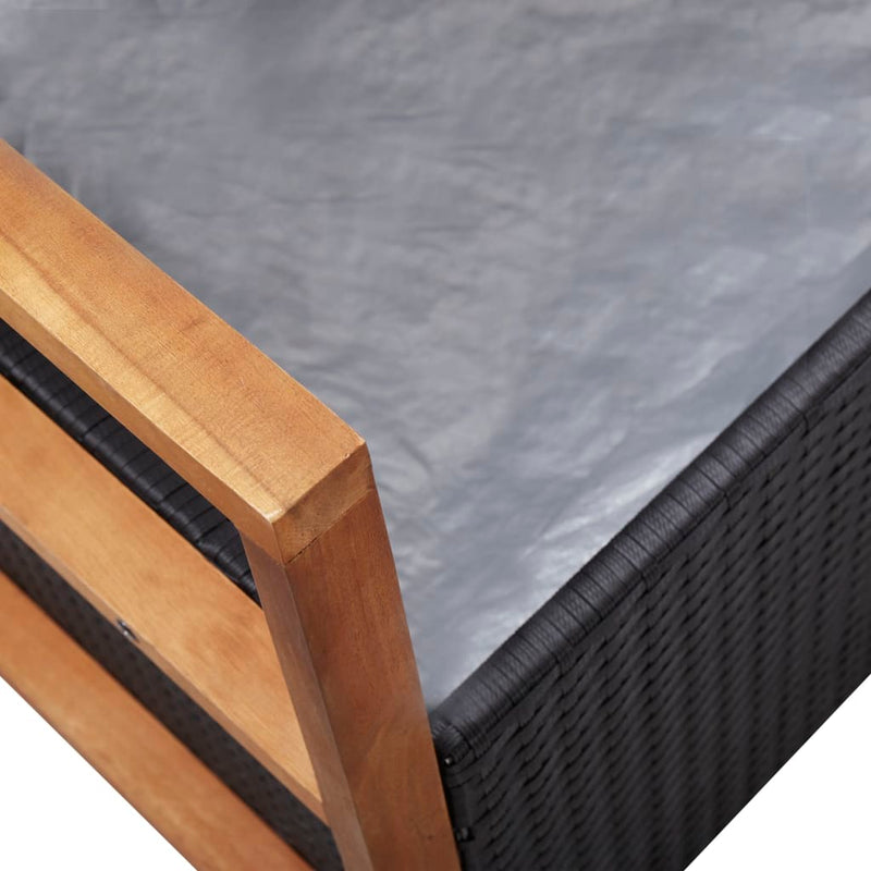 Storage Bench 43.3" Poly Rattan and Solid Acacia Wood Black