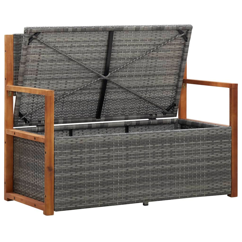 Storage Bench 43.3" Poly Rattan and Solid Acacia Wood Gray