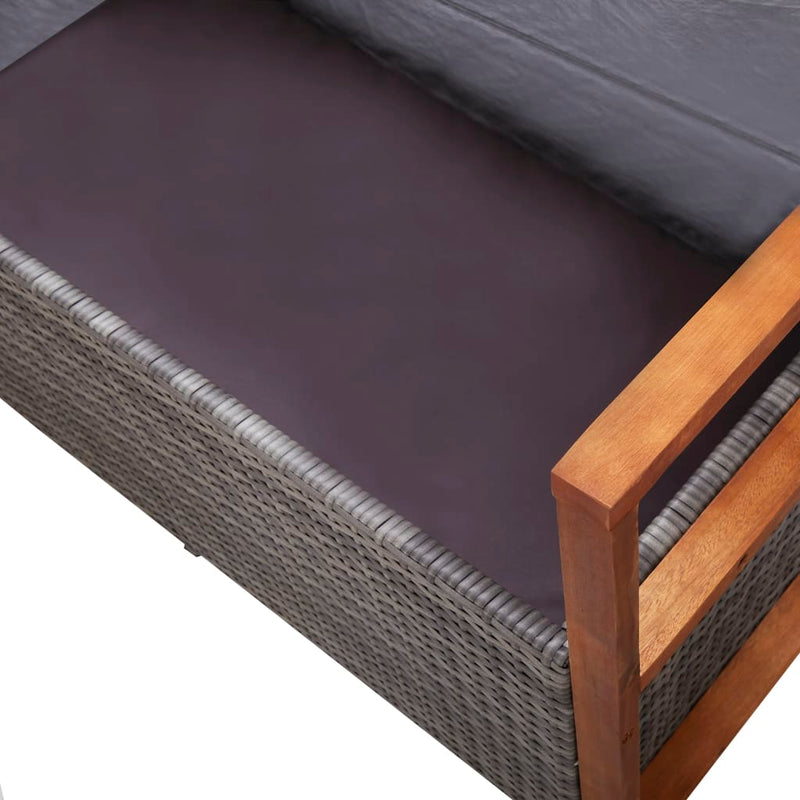 Storage Bench 43.3" Poly Rattan and Solid Acacia Wood Gray