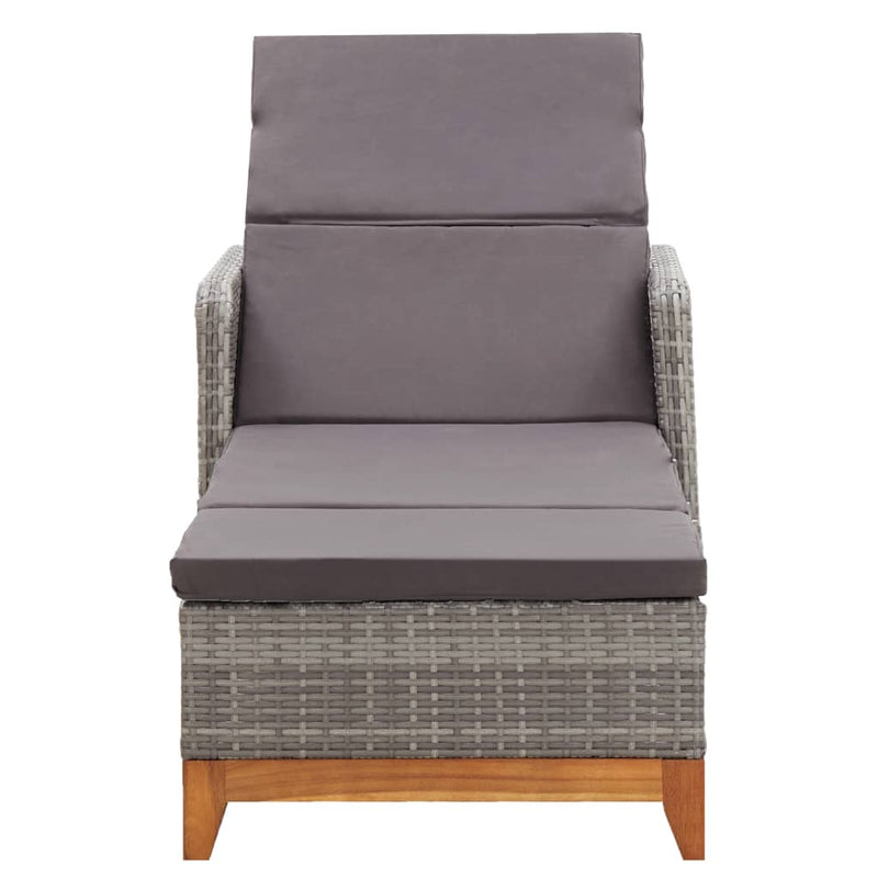 Sun Lounger Poly Rattan and Solid Acacia Wood Gray