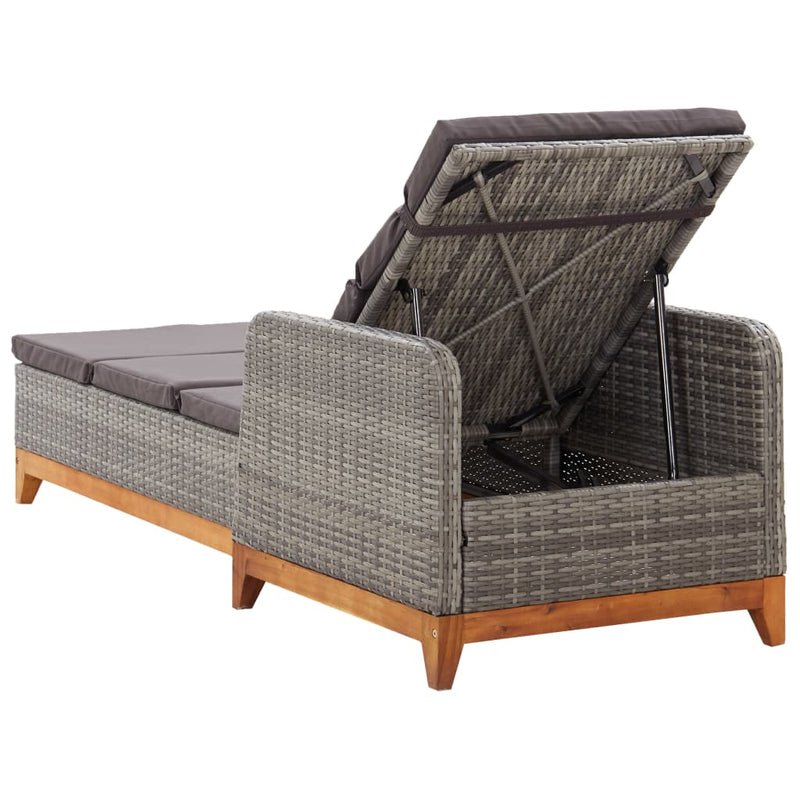 Sun Lounger Poly Rattan and Solid Acacia Wood Gray