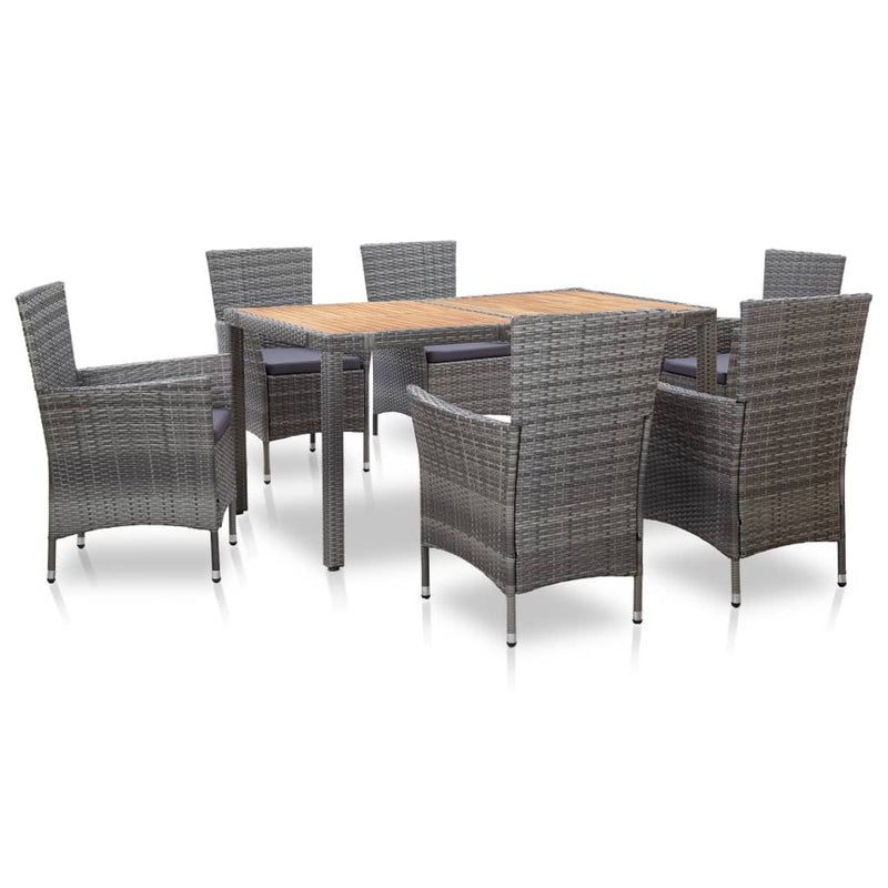 7 Piece Patio Dining Set with Cushions Poly Rattan Gray