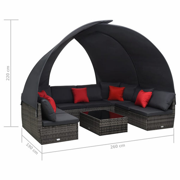 9 Piece Patio Lounge Set with Canopy Poly Rattan Anthracite