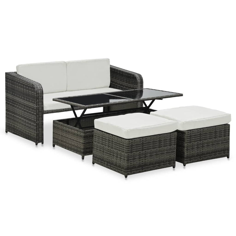4 Piece Patio Lounge Set with Cushions Poly Rattan Anthracite