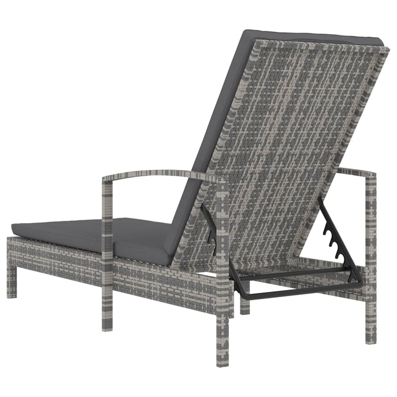 Sun Lounger with Armrests Poly Rattan Gray