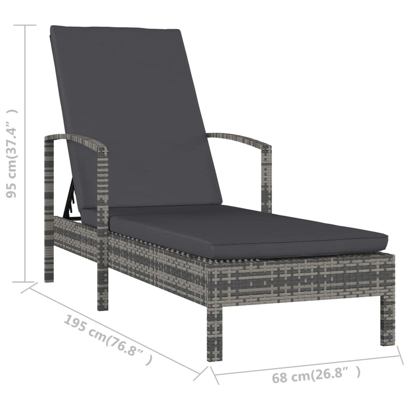 Sun Lounger with Armrests Poly Rattan Gray