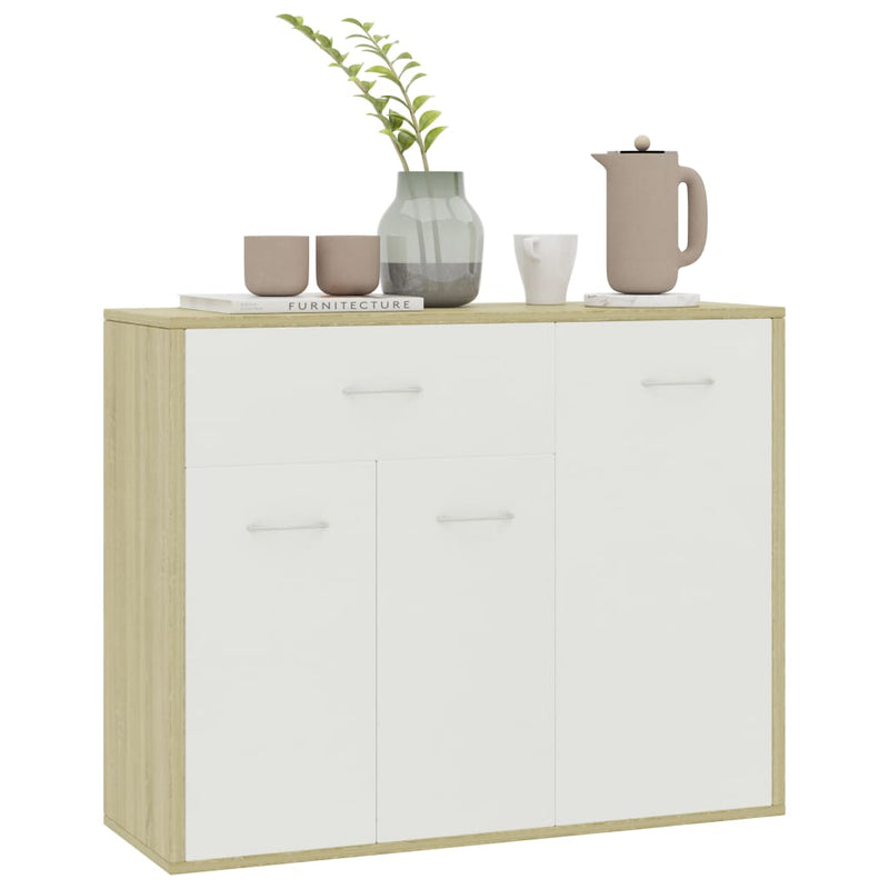 Sideboard White and Sonoma Oak 34.6"x11.8"x27.5" Chipboard