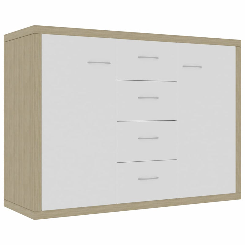 Sideboard White and Sonoma Oak 34.6"x11.8"x25.6" Chipboard