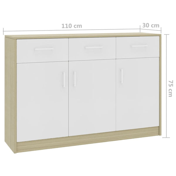Sideboard White and Sonoma Oak 43.3"x11.8"x29.5" Chipboard