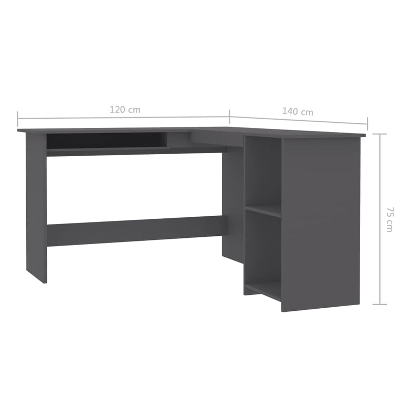 L-Shaped Corner Desk Gray 47.2"x55.1"x29.5" Chipboard