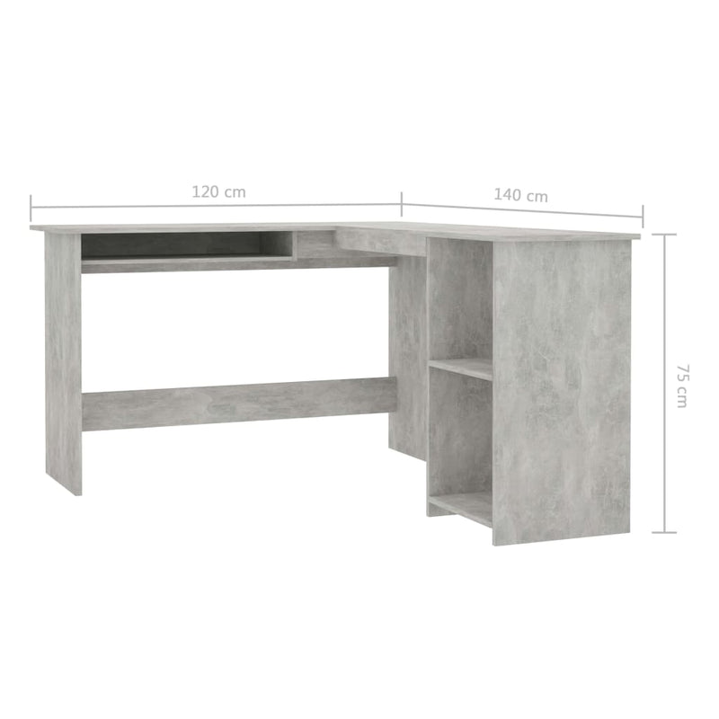 L-Shaped Corner Desk Concrete Gray 47.2"x55.1"x29.5" Chipboard