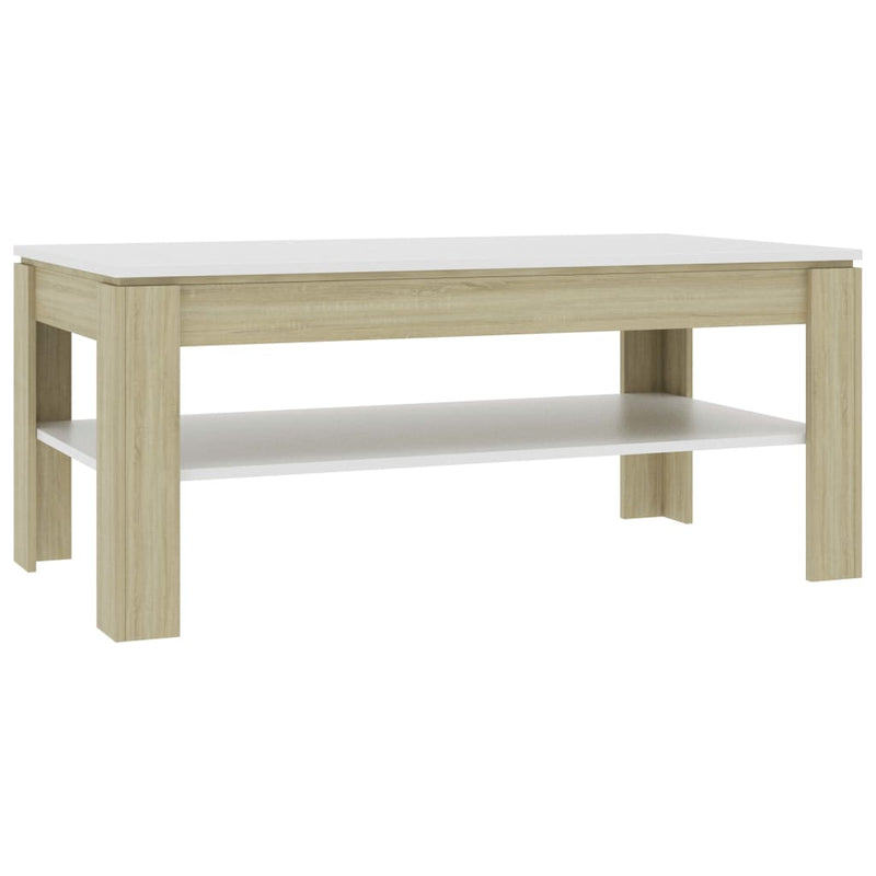 Coffee Table White and Sonoma Oak 43.3"x23.6"x18.5" Chipboard
