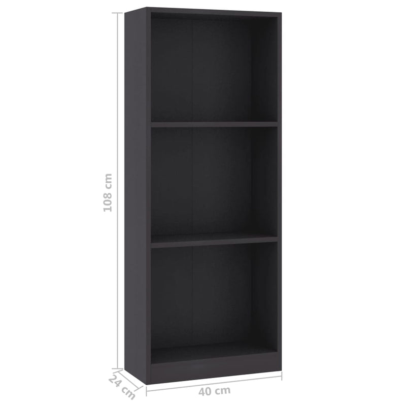 3-Tier Book Cabinet Gray 15.7"x9.4"x42.5" Chipboard