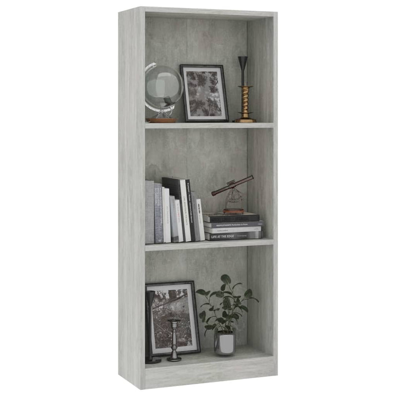 3-Tier Book Cabinet Concrete Gray 15.7"x9.4"x42.5" Chipboard