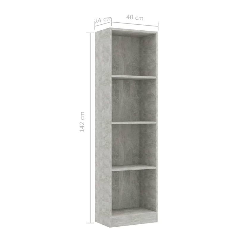 4-Tier Book Cabinet Concrete Gray 15.7"x9.4"x55.9" Chipboard